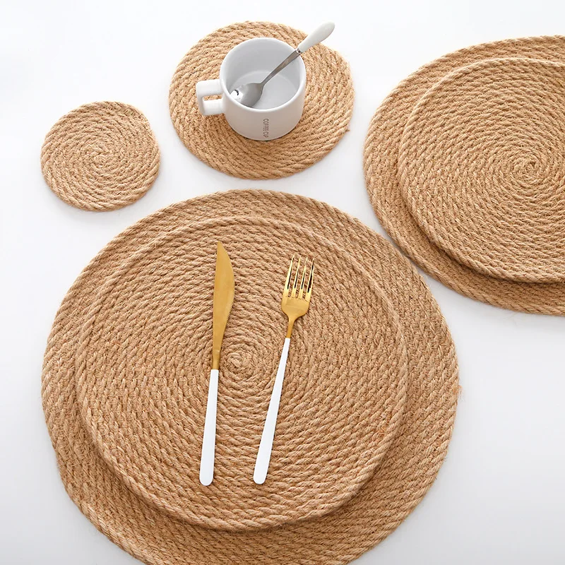

Nordic yellow linen table mat thermal insulation anti-scalding coaster padded kitchen accessories decorative household mat