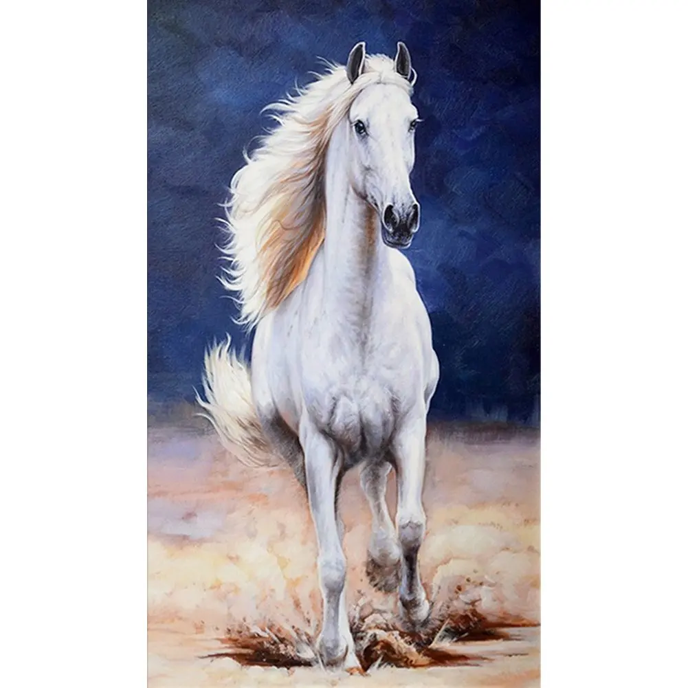

Алмазная 5d картина «сделай сам» с белым лошадью, полноразмерная/круглая вышивка, мозаика для вышивки крестиком, наклейка для украшения гост...