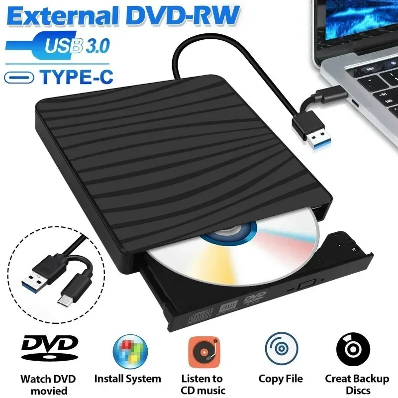 USB 3.0 Type C Портативный DVD CD +/-RW Внешняя записывающая машина Оптический привод