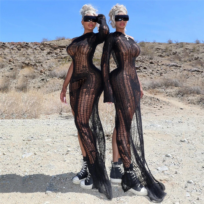 

Summer Dress Women Swimwear 2022 Beach New Sexy Spice Inclined Shoulder Long Sleeve Slim One Solid Polyester Wear For Bathing