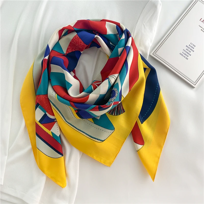 

90*90Cm Vierkante Sjaal Twill Katoen Gevoel Vrouwen Hoofd Sjaals En Wraps Luxe Print Hals Sjaals Hijab Bandana pashmina