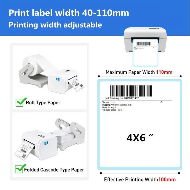 Product Sticker 40-110mm General Express Waybill Shipping Label USB Mobile Phone Bluetooth Thermal Barcode Printer |
