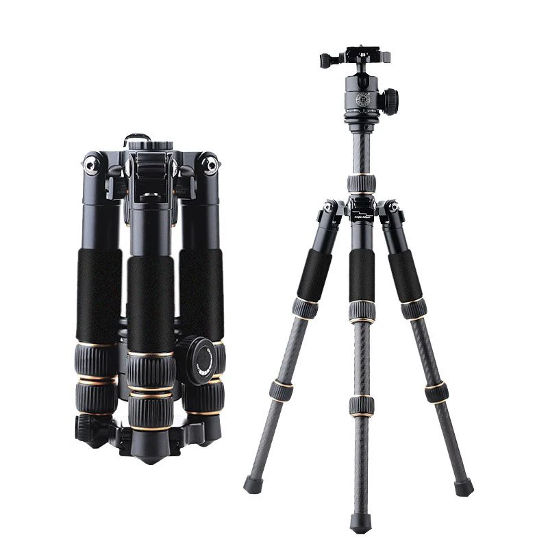 Фото QZSD Q166C Мини Профессиональный штатив для камеры из углеродного волокна Выдвижной дорожный видеоштатив с шаровой головкой и быстросъемной пластиной №2