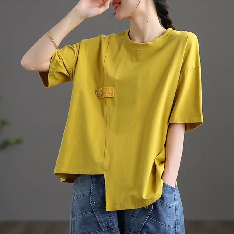 

Irregular Hem Short-sleeved T-shirt Ladies 2022 Summer New Thin Cotton Loose Top Bottoming T-shirt