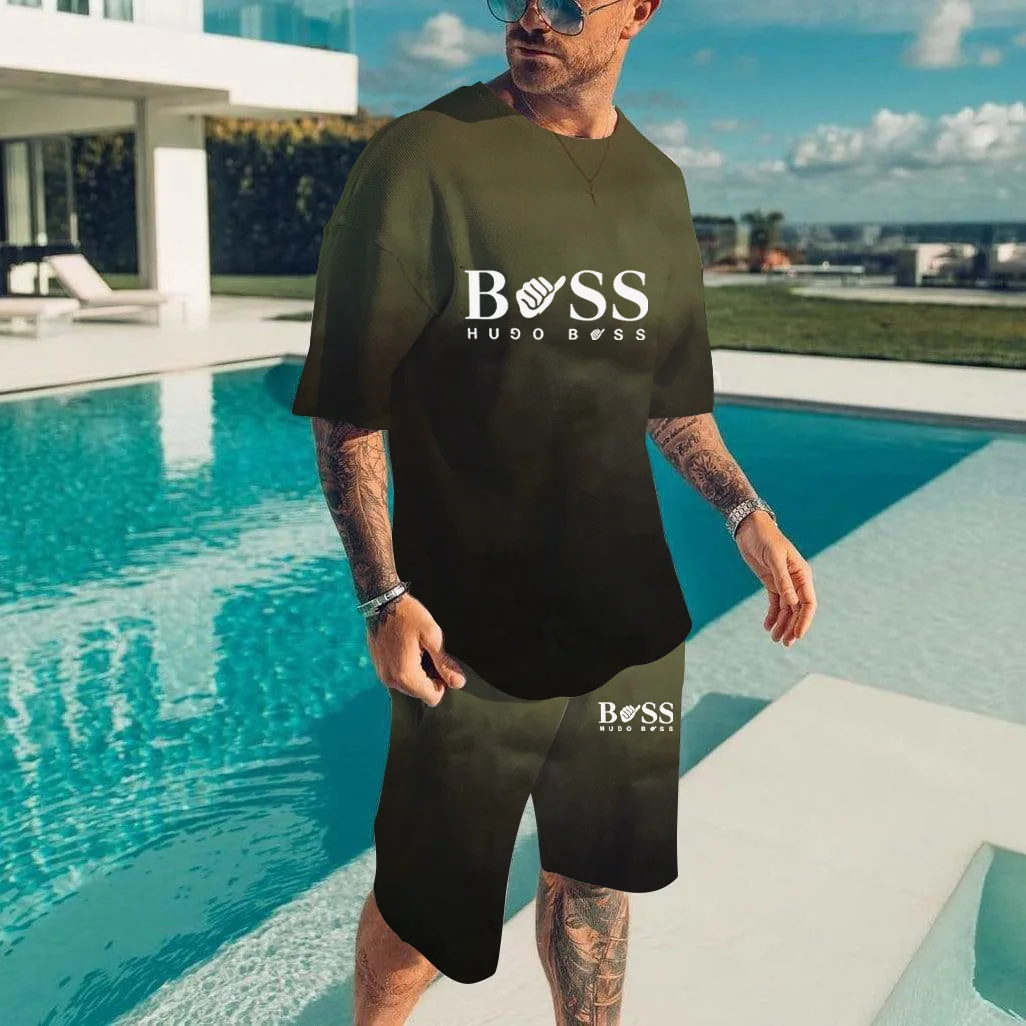 Summer Fashion Brand T-shirt Shorts Men's Sets Tracksuit Printed Sportswear Suits Male Short Sleeves T shirt 2 piece set