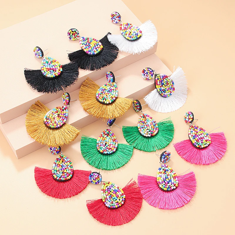 

New Design Colorful Bead Bohemian Handmade Tassel Earrings For Women Fashion Geometric Big Statement Boho Vintage Jewelry Gift
