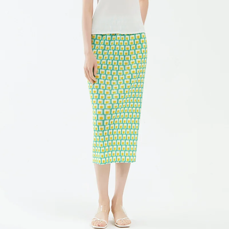 Japanese designer pleated feminine skirt summer new pattern plaid gentle pleated A-line skirt with hip skirt
