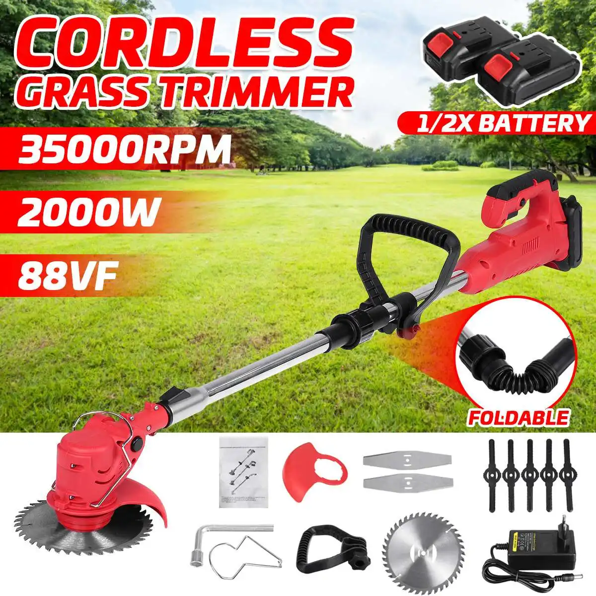 88VF Electric Grass Trimmer Lawn Mower 2000W Powerful Cutter Weeder Cordless Cutting Machine Garden Tool For Makita 18V Battery