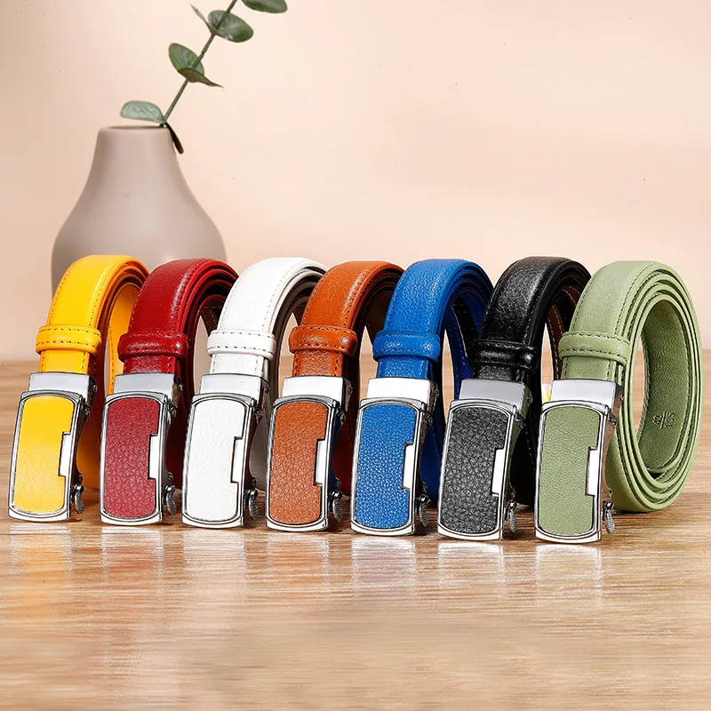 

Female Soil Two-layer Cowhide Automatic Buckle Alloy Buckle Color Belt Fashion All-match 2.3cm Width Dress Jeans Belt