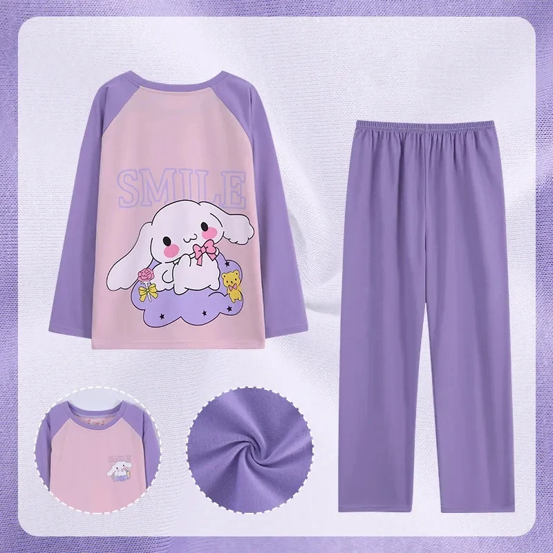 

Sanrio Kawaii Cinnamoroll Kid's Pajamas Anime Hello Kitty Autumn Cotton Long Sleeve Thin Home Clothes Set Cute Halloween Gift