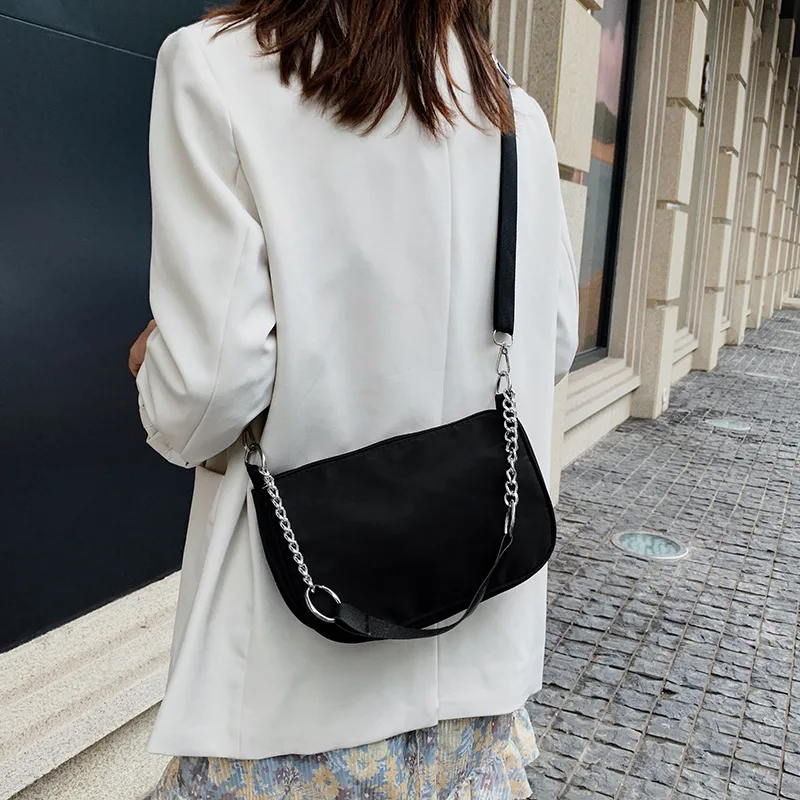 

New Casual Ladies Crossbody Bags Nylon Bag Women Vintage Black Shoulder Bag Girls Street Armpit Bag Solid Color Handbag