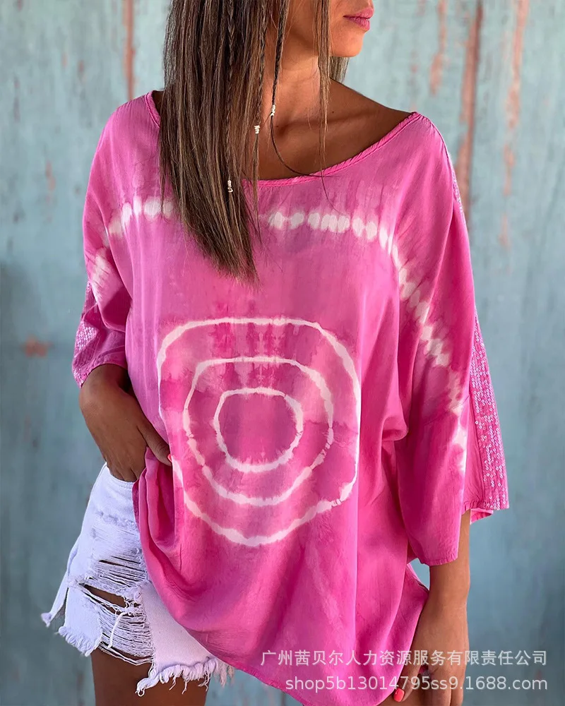 

Повседневный Топ с принтом Tie-Dye, свободная Новинка 2022, женская одежда на весну и лето, новая футболка, модная футболка с принтом
