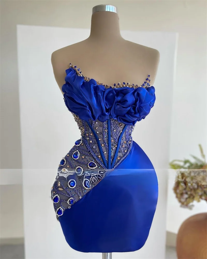 

New Arrival Royal Blue Crystal Short Cocktail Dresses 2023 Sexy Prom Party Gown Mini Mermaid Homecoming Vestido De Mujer Women