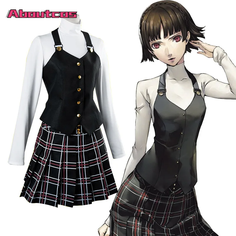 

Aboutcos Anime P5/persona 5 Cosplay Costume Set Queen Makoto Niijima Cosplay Set Top+vest+skirt Halloween Harujuku Clothing