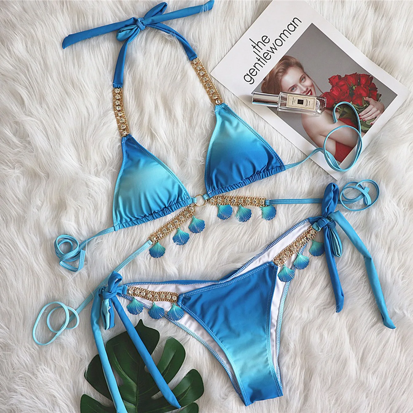 

New Sexy Shell Metal Chain Bikini Set Swimwear Women Strappy Micro Bikini Mujer Retro Push Up Bathing Suit Maillot De Bain Femme