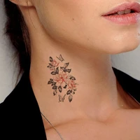 butterfly pink rose flowers waterproof temporary tattoo sticker minimalist flash tattoos body art fake arm neck back tatoo women