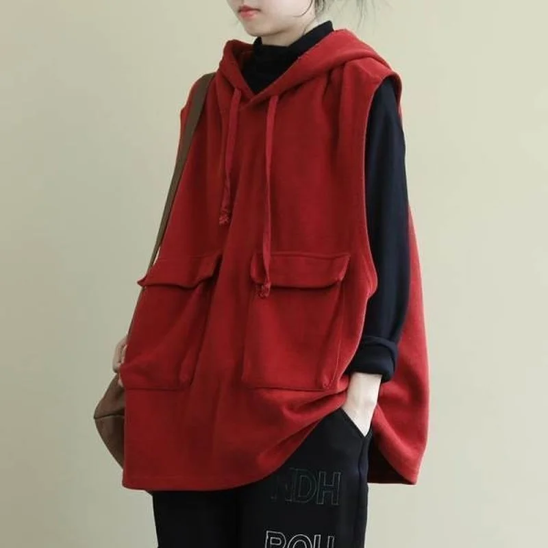 

Women's Cotton ded Sweatshirt Vest Cotton Sleeveless Top Korean Fashion Sleeveless Cardigan Thin Streetwear Loose Leisure New