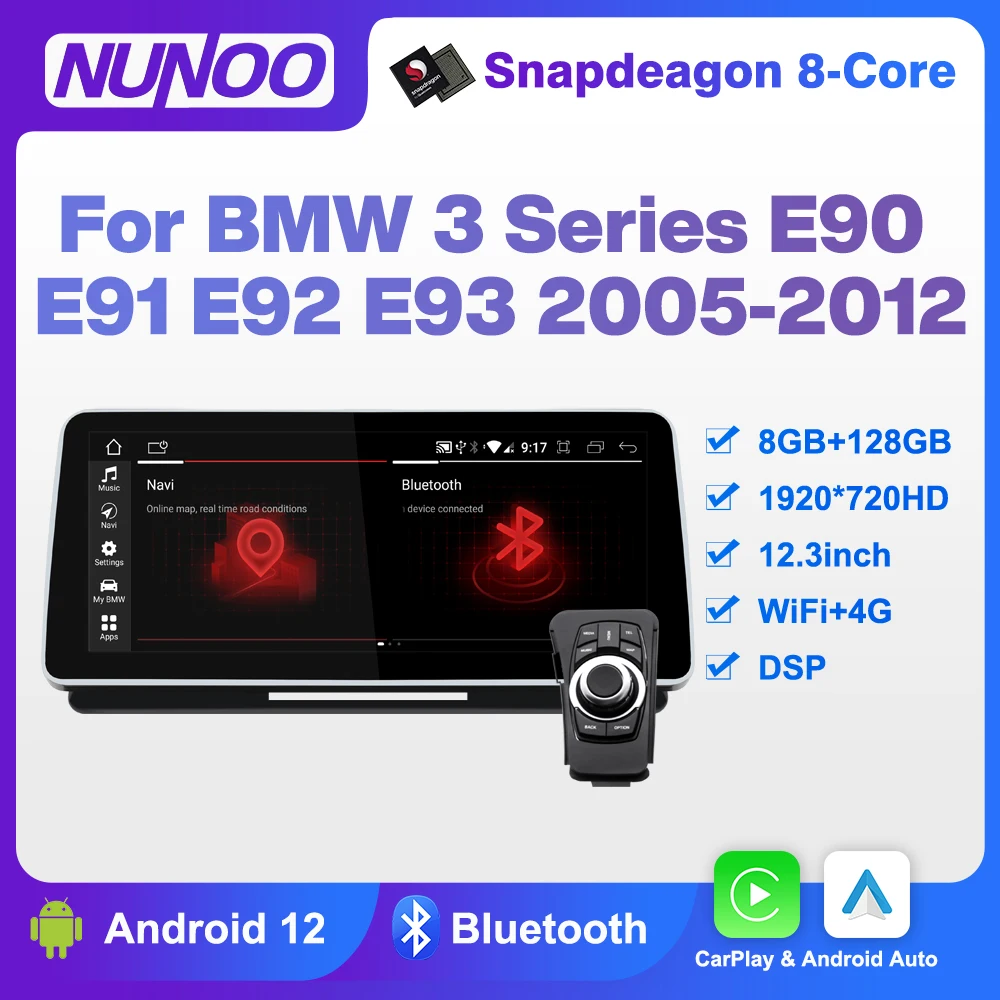 

Android 12 8+64GB CarPlay For BMW 3 Series E90 E91 E92 E93 2005-2012 Car Multimedia Player IPS Touch Screen Navi GPS DSP Radio