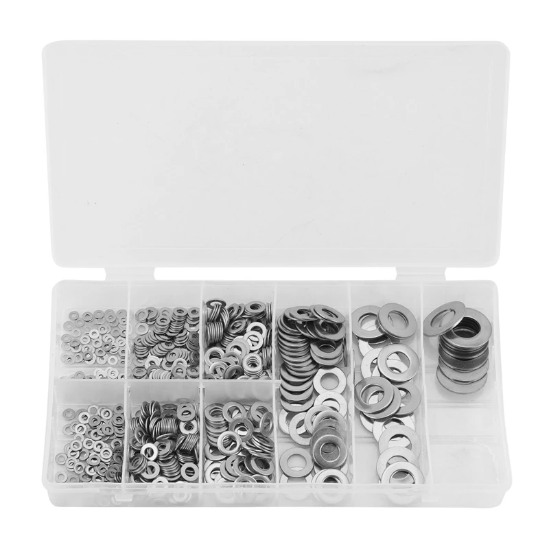 

800 Pcs 304 Stainless Steel Flat Washers For Screws, Bolts, Mudguards, M2-M12 Combination Kit