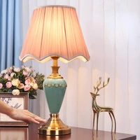 Modern Bedroom Table Lamp Indoor Bedside Study Table Light LED Ceramic Body Lamp Cloth Lampshade Bedroom Lighting Decoration