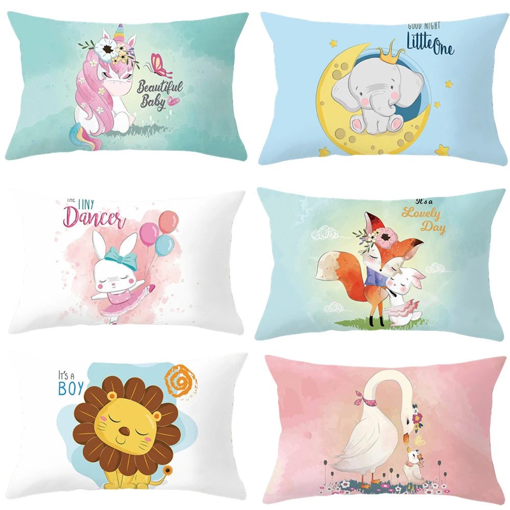 

30x50cm Kids Boy Cartoon Lion Print Cushion Cover Baby Bedroom Animal Pillowcase Girl Pink Rabbit Horse Pillow cover Child Gifts
