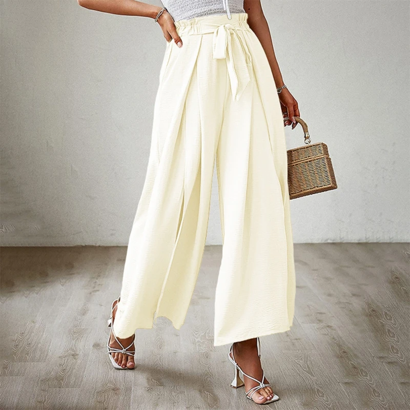 

Womens Trousers Pants Fashion Temperament Elegant Belted Pants Loose Bow Pants