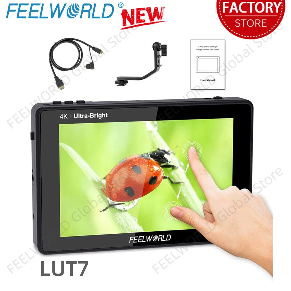 

FEELWORLD LUT7 7 Inch Field Monitor Ultra Bright 2200nit Touch Screen 3D LUT 4K HDMI Input Output Full HD 1920x1200 IPS Waveform