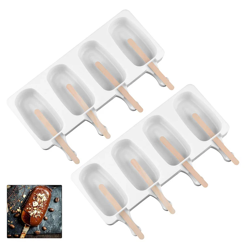 

4/8 Hole Silicone Ice Cream Forms Popsicle Molds DIY Homemade Dessert Freezer Fruit Juice Ice Pop Cube Maker Mould With Sticks