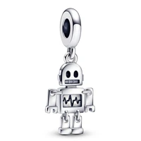 authentic 925 sterling silver moments desired robot dangle charm bead fit pandora bracelet necklace jewelry