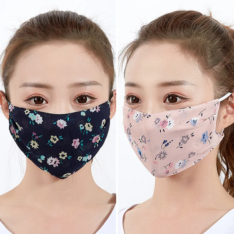 

Fashion Thin Chiffon Breathable Women Mask Dustproof Sunscreen Face Mask Adjustable Washable Flower Facemask Masque Mascarillas