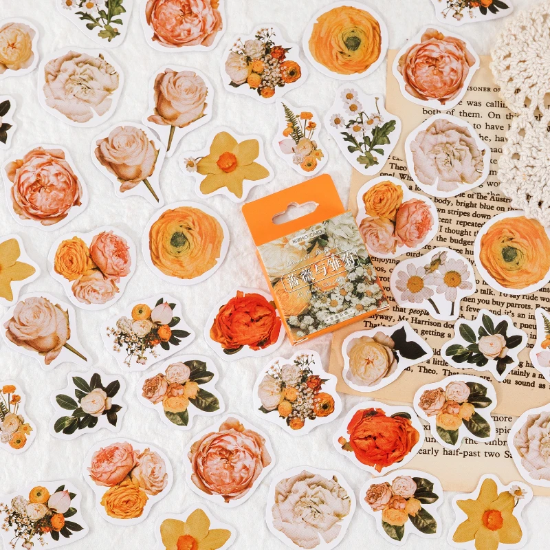 

46Pcs Vintage Stickers Cute Flower Collage Material Journaling Stationery Sticker Diary Journal Notebook Scrapbooking Decoration