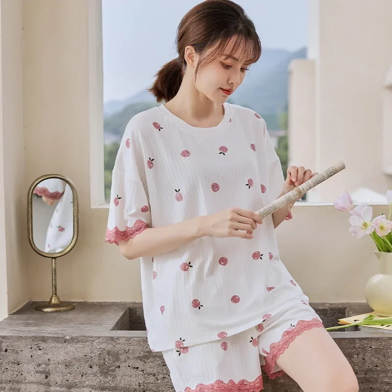 Женский пижамный комплект из модала с коротким рукавом красивая Молодежная