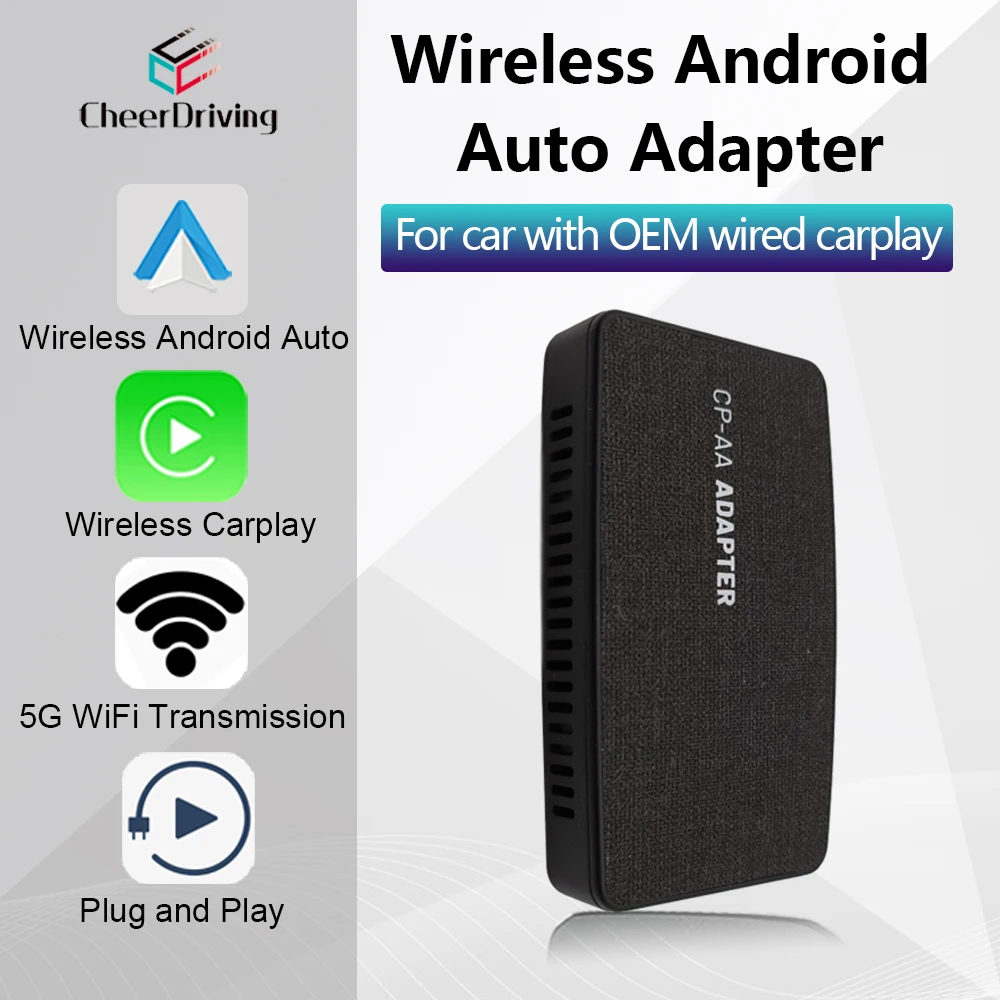 

CheerDriving Apple CarPlay Wireless Android Auto Dongle 2 in 1 Adapter For Volkswagen Mercedes Honda Hyundai Nissan Chevrolet