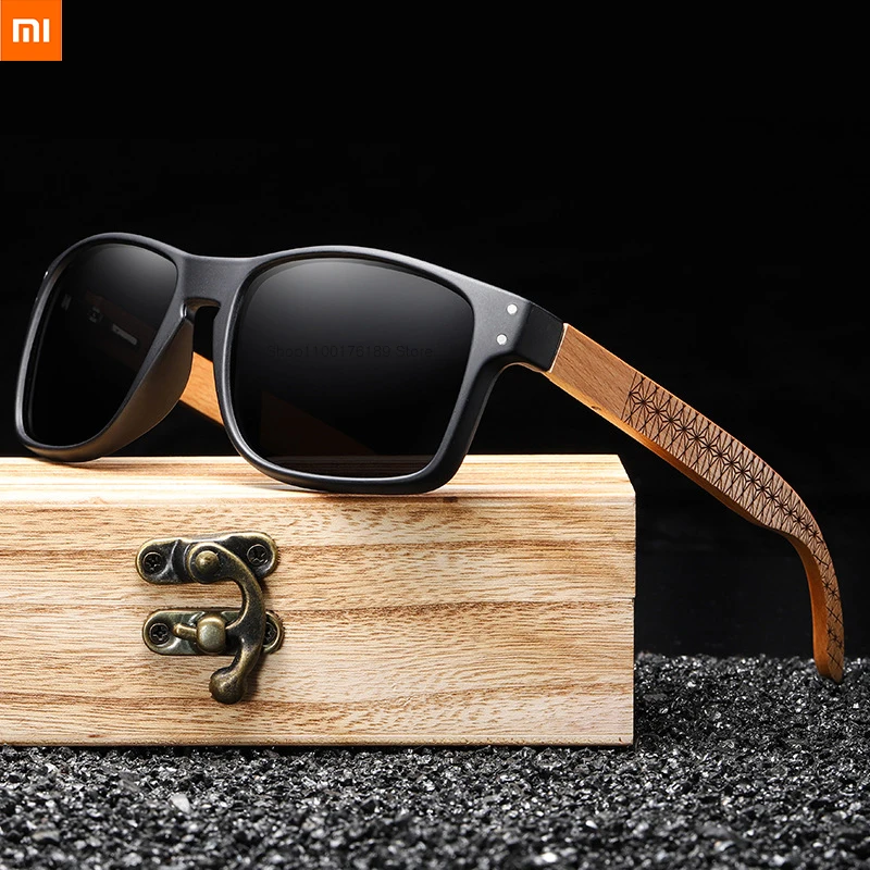 

Xiaomi Polarized Sunglasses 100% Natural Wooden Sunglasses Frame Bamboo Black sun glasses Men Luxury Vintage Sunglasses UV400