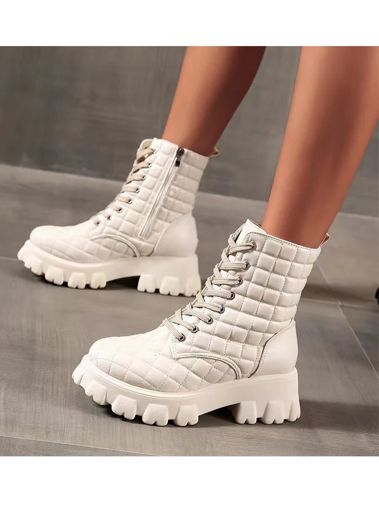 

2022 Fashion Casual Autumn New Women's Ankle Boots Solid Color PU Leather Strap Hollow Heel Plus Martin Boots