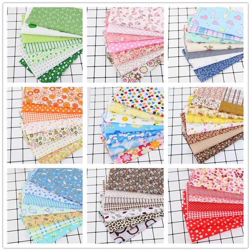 7pcs 25*24cm Mixed Floral Gingham Dots Star Cotton Craft Fabric Material Cloth Bundle Squares Patchwork Sheet DIY Sewing Quilt |