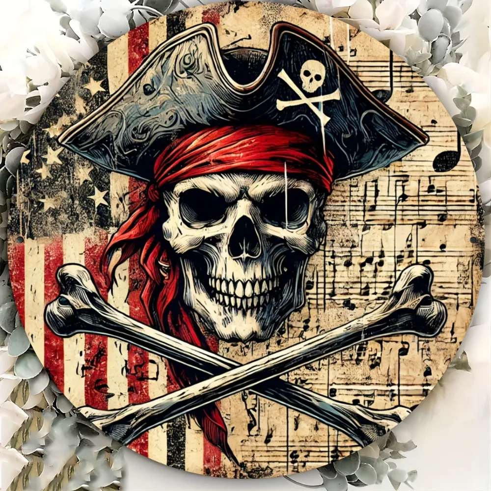 

Круглая металлическая вывеска с пиратским черепом HELLOYOUNG