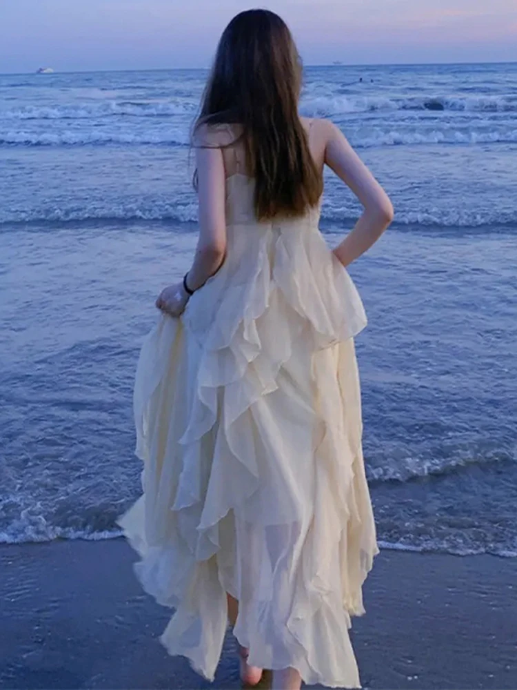 Женское платье-макси белое длинное платье в стиле ретро