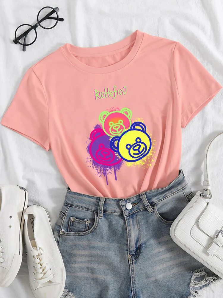

Three Kawaii Bear Faces Cartoons Women T-Shirt Street Hip Hop T Shirt Sport Cool Streetwear Summer Breathable T Shirts Female