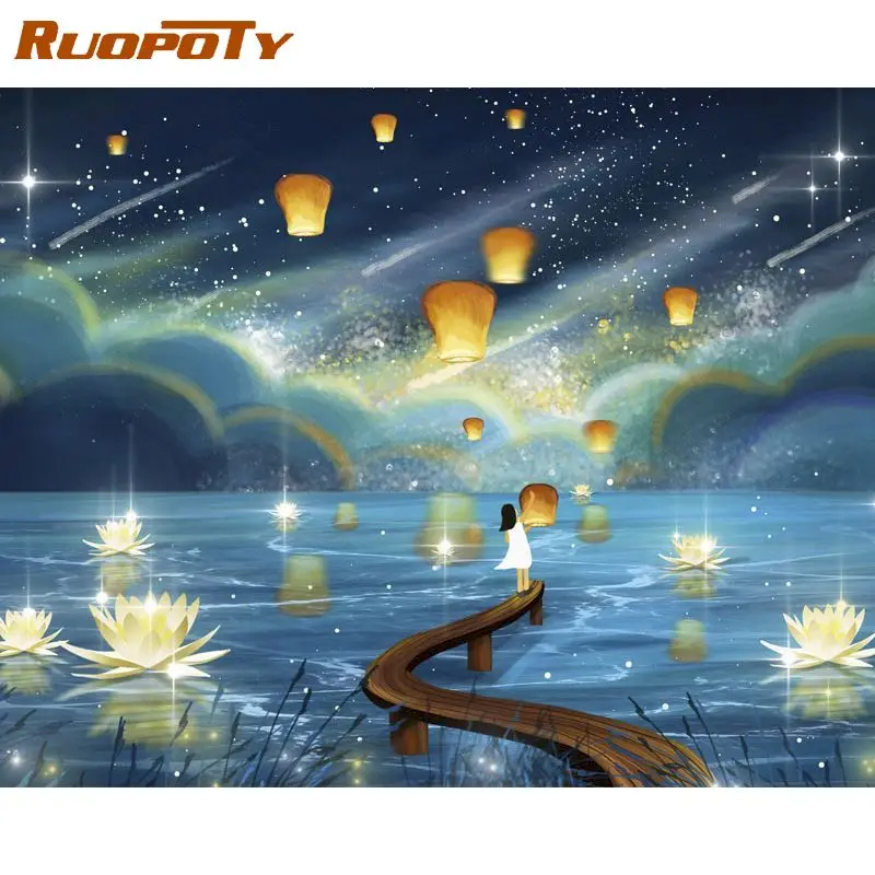 

RUOPOTY 40x50cm Painting By Numbers Frame Fantasy Landscape Drawing By Numbers For Adults Handmade Wall Decor Gift Picture Paint