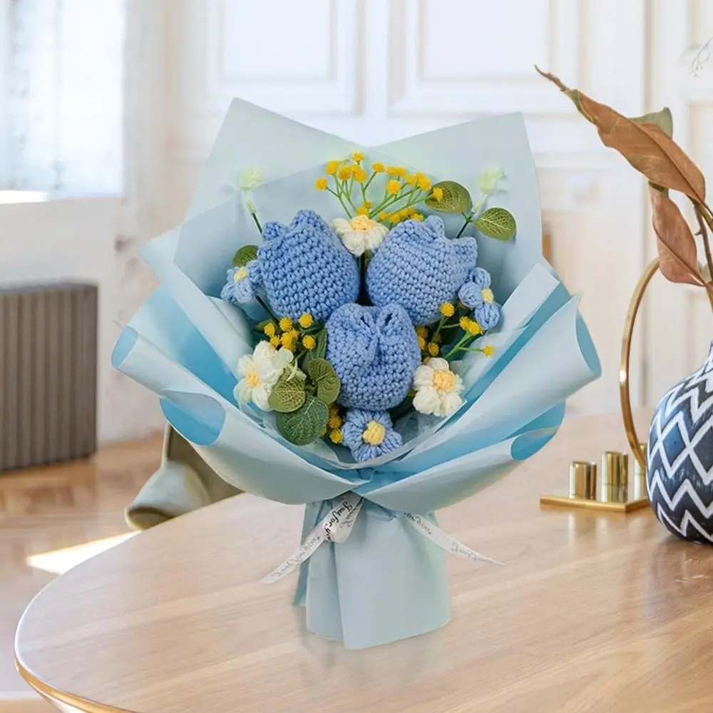 

Mother's Day Gift Handmade Tulip Wedding Decoration Knitted Flower Hand Woven Bouquet Yarn Bouquet Heart Shape Flowers