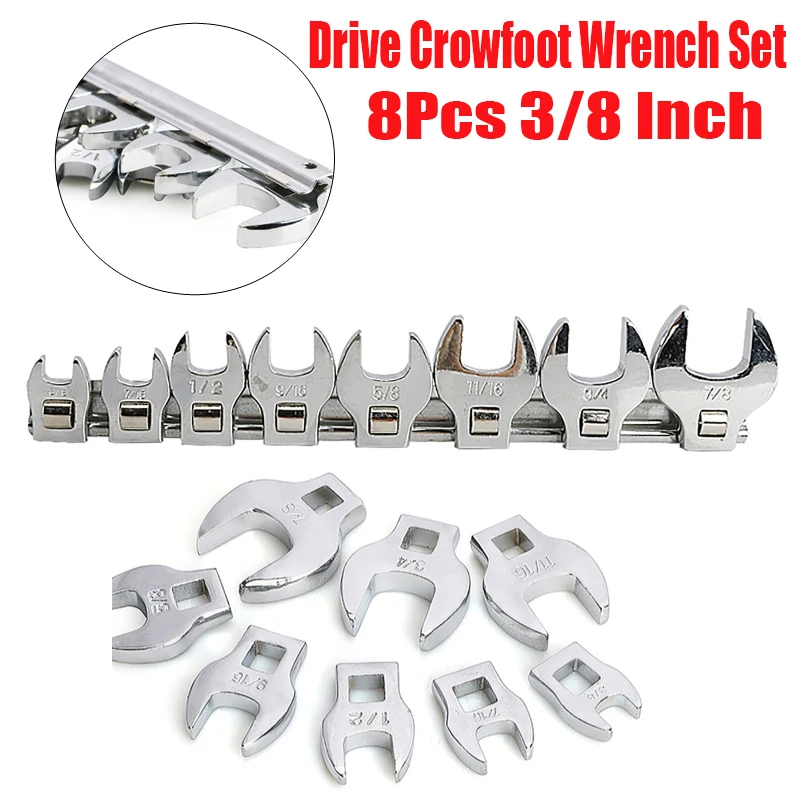 

8Pc 3/8 Inch Drive Crowfoot Wrench Set 10-19mm Metric Chrome Plated Crow Foot Open End Wrench Keys Set Open Dual Purpose Spanner