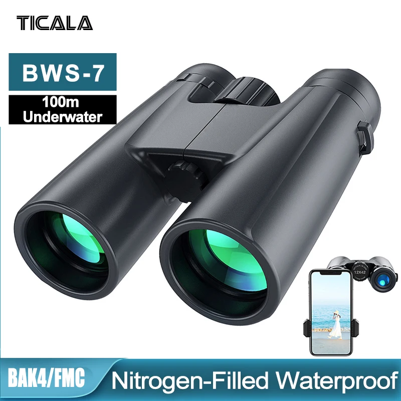 

12X42 HD Powerful Binoculars with IPX-7 Waterproof Binocular Professional BAK4 Prism FMC Telescope for Hunting Bird Watching