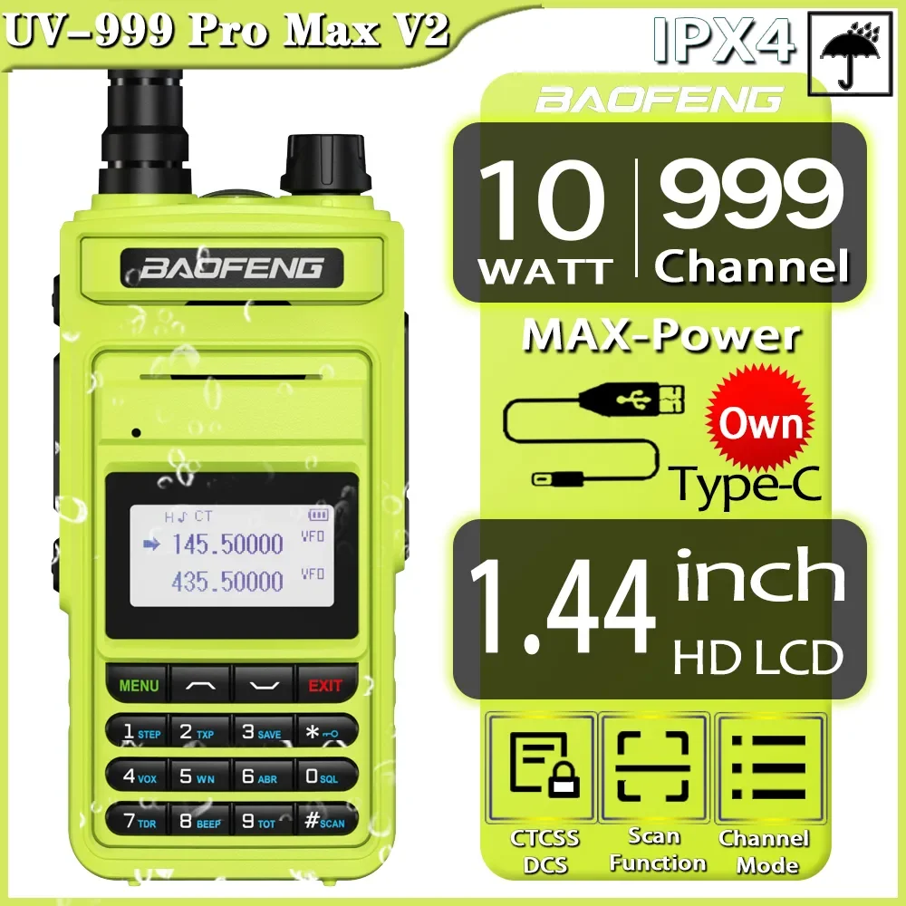 

2023 Baofeng UV999 PRO Max V2 IP4X Waterproof 999CH Walkie Talkie 10W High Power UHF VHF Ham CB Radios Two Way Radio Long Range