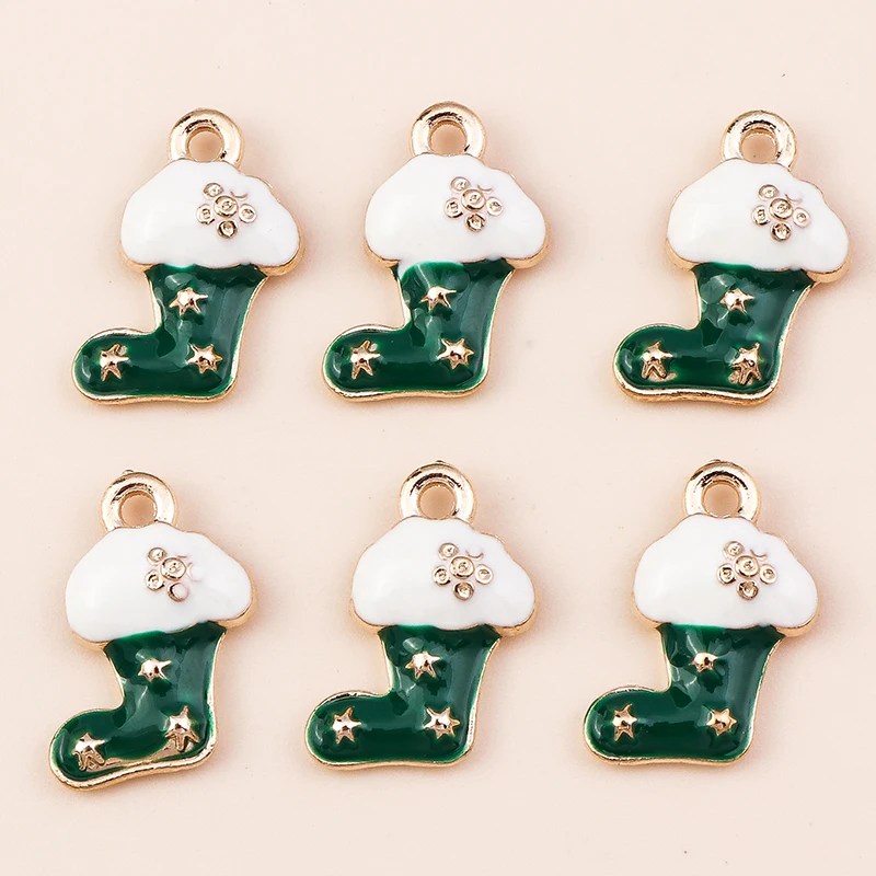 

10pcs 10*16mm Enamel Green Christmas Socks Stocking Charms for Bracelets Pendants Earrings DIY Jewelry Making Accessories