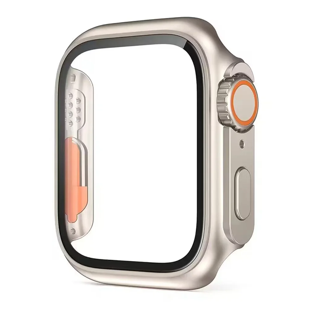Case for Apple Watch 44mm 45mm 41mm 40mm Screen Protector 1:1 Change To Ultra 49mm PC Cover+Glass iwatch series 8 7 6 5 SE 4