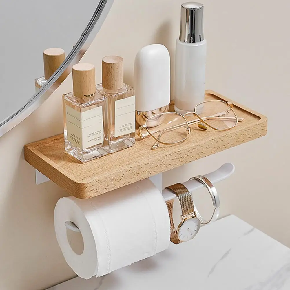 

Toilet Towel Rack Wood Rack Bathroom Punch-free Box Washing Tissue Rack Tissue Holder Shelf Wall Paper Mount Phone Room Rack