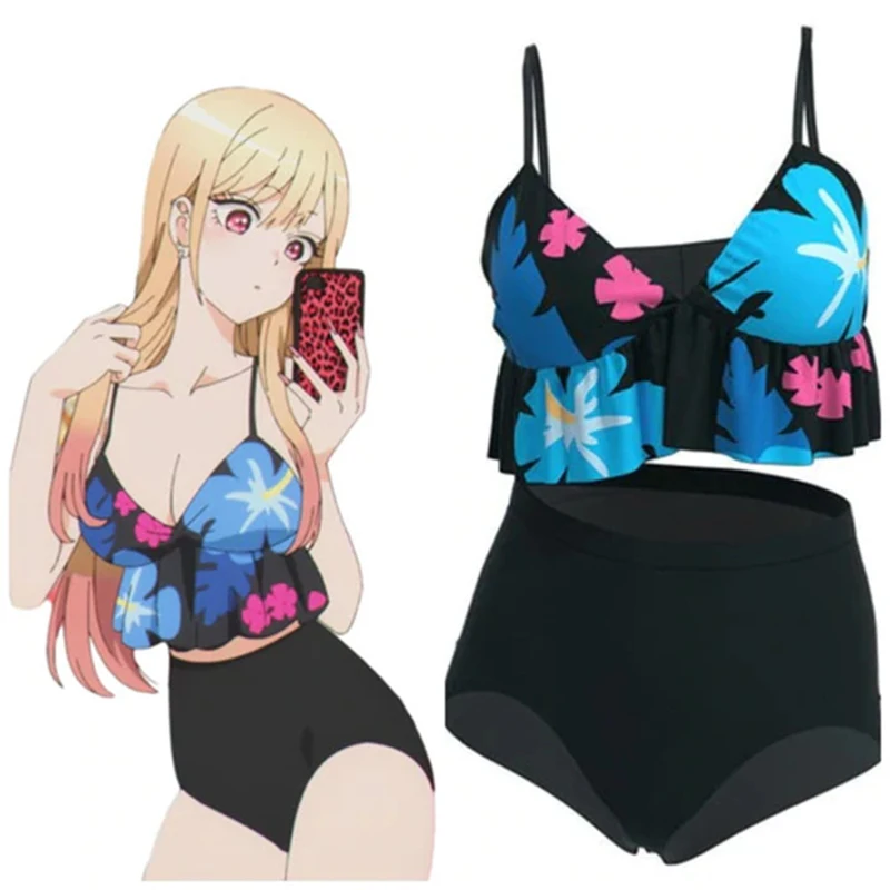 Bikini Swimwear Bikini Swimwear Marin Kitagawa Cosplay My Dress Up Darling Costume Blue Black Swimsuit