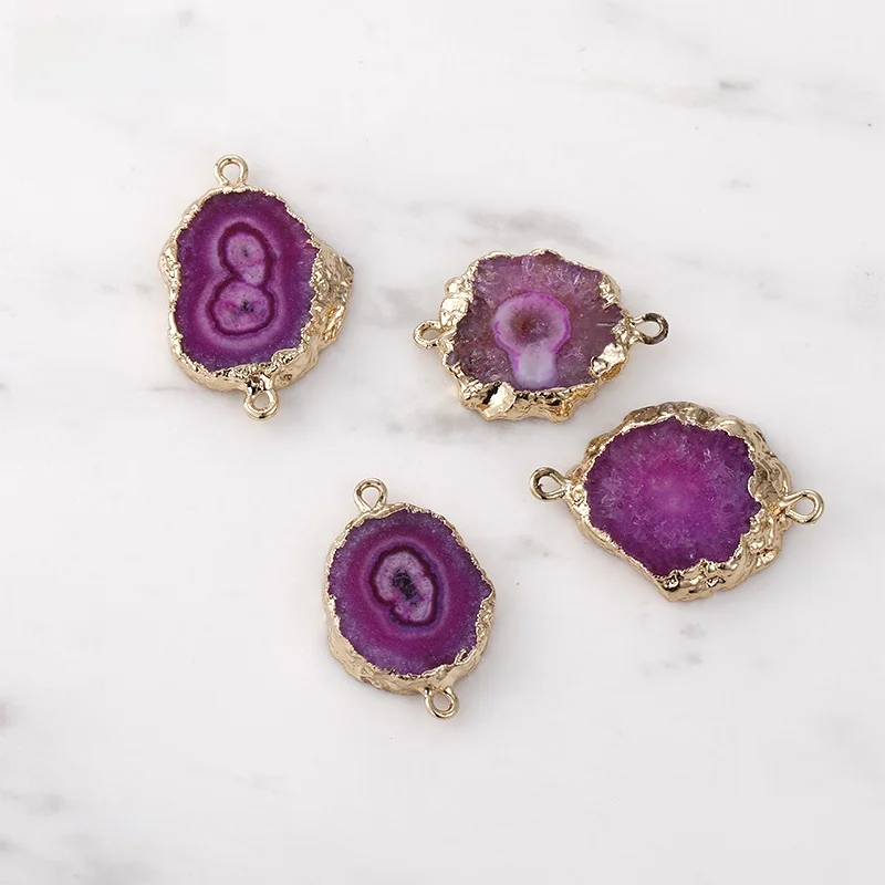 Натуральный необработанный камень кристалл SUOWER позолоченный двойной подвесной