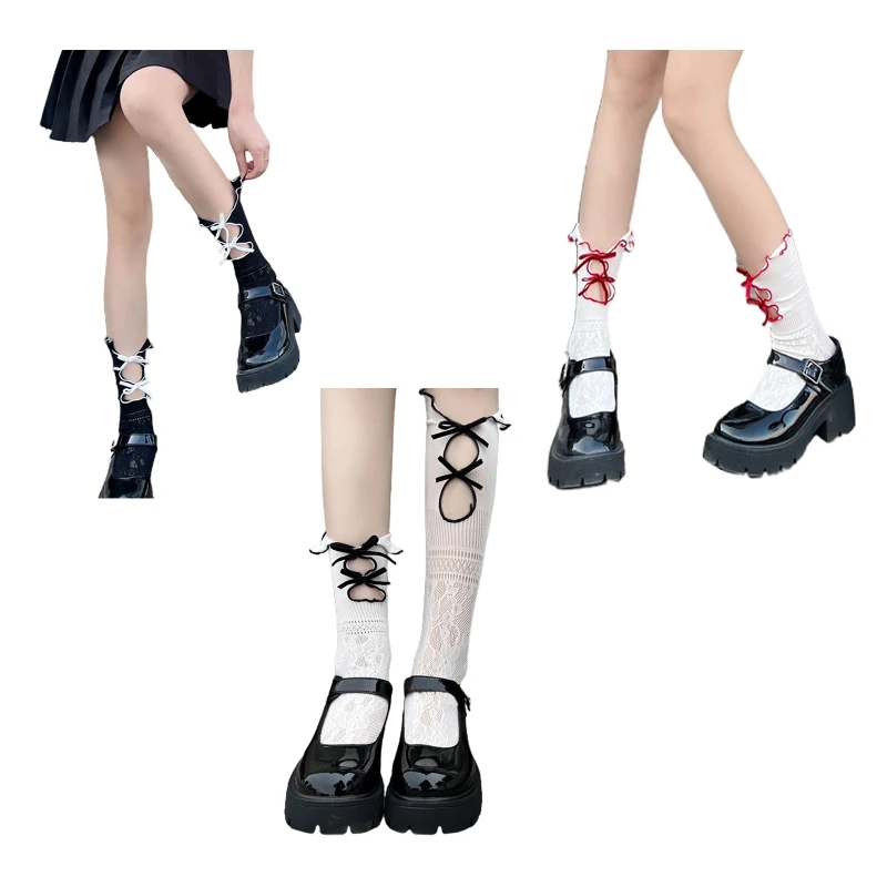 

Stylish Lace Calf Socks Bowknot Hollow Socks Decorative Pile Socks for Daily